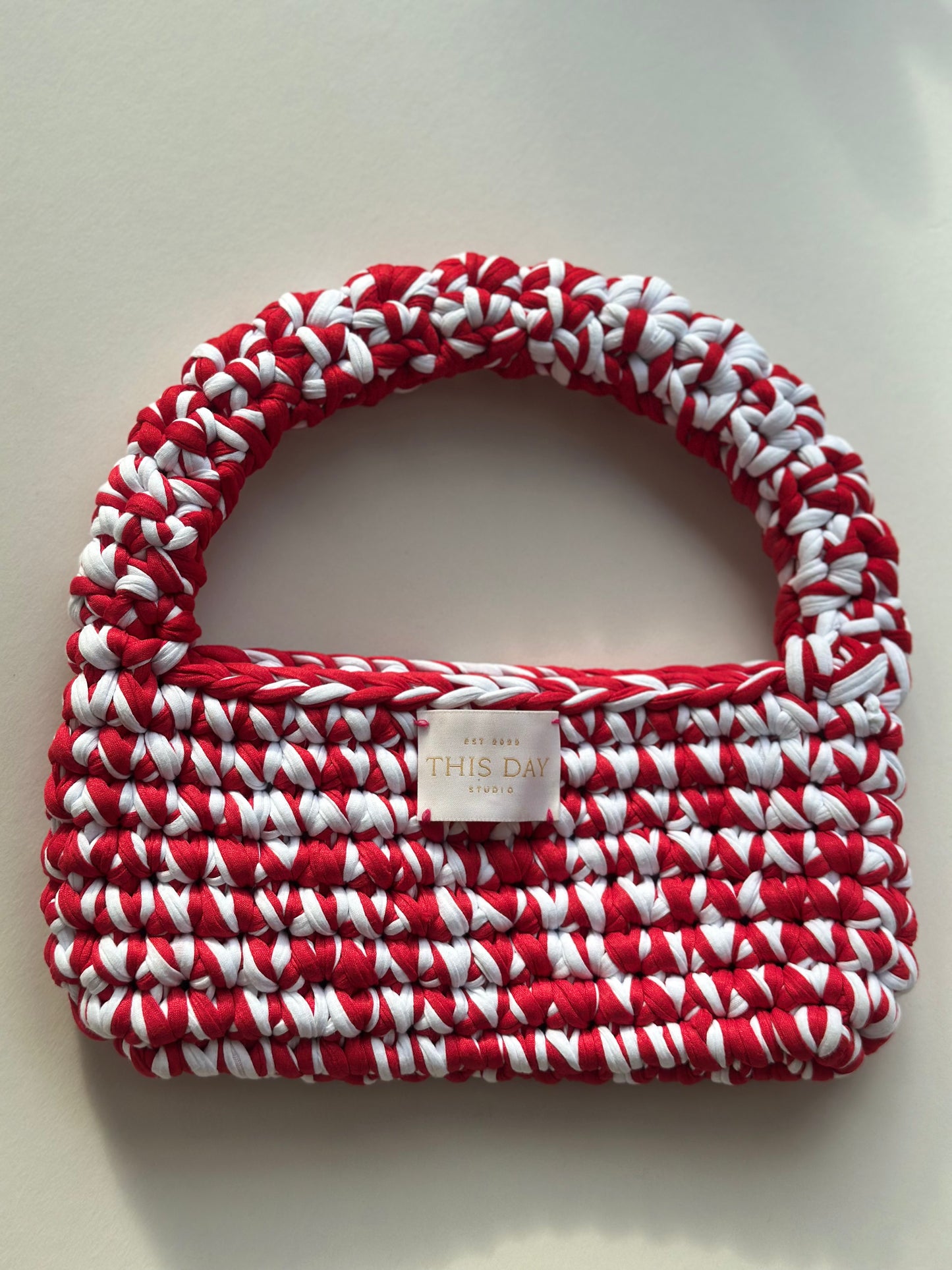 Handmade Crochet Shoulder Bag - Red Rouge & White | Limited Edition | Small Ethical Brand