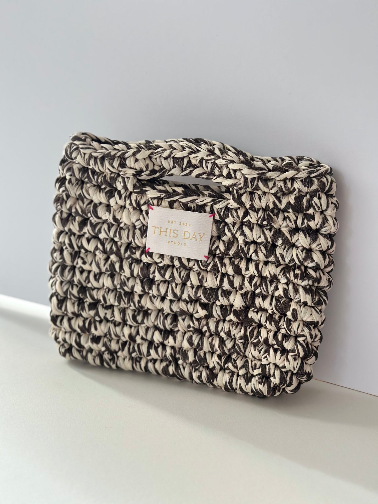 Handmade Leopard Print Crochet Bag | Sustainable Fashion | Recycled Yarn