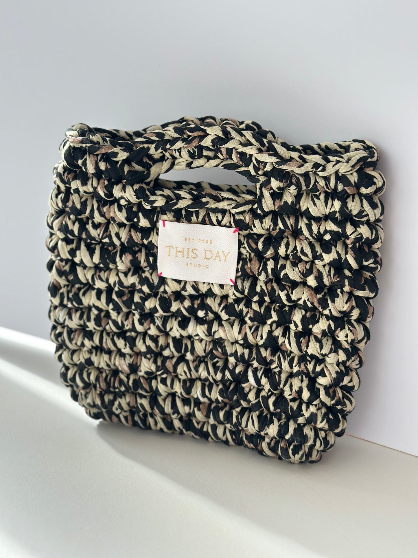 Handmade Leopard Print Crochet Bag - Midnight Wild | Limited Edition | Small Ethical Brand