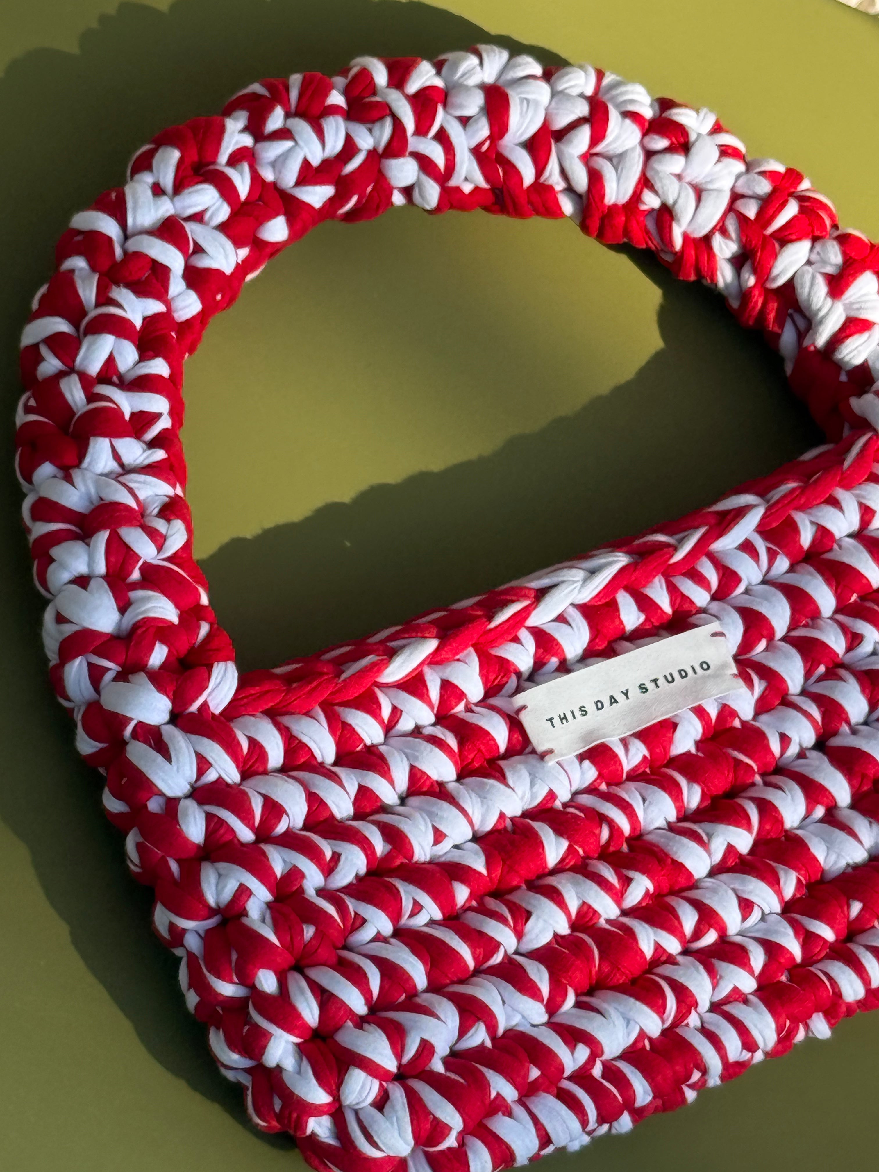 Red & White Crochet Shoulder Bag