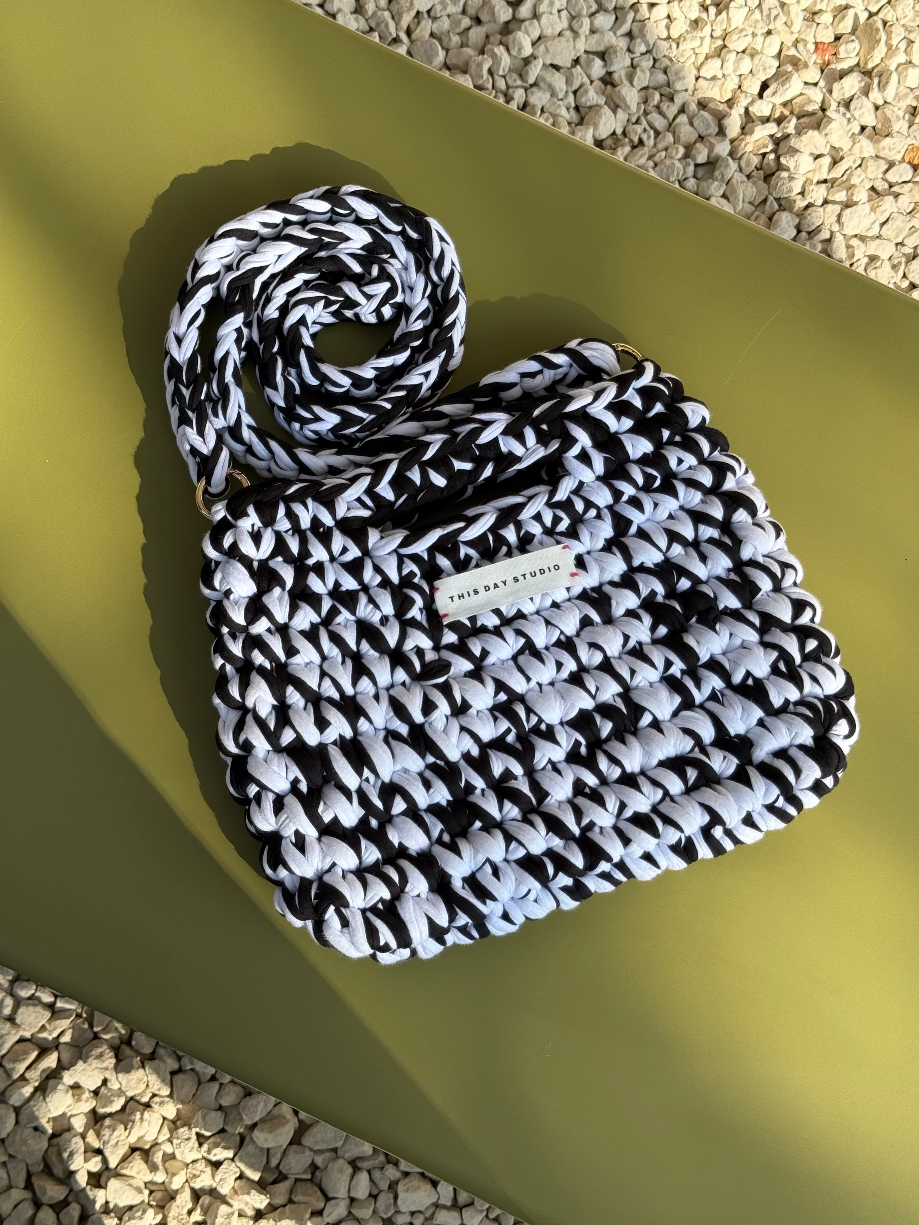 Black & White Crochet Bag – Handmade from Textile Waste