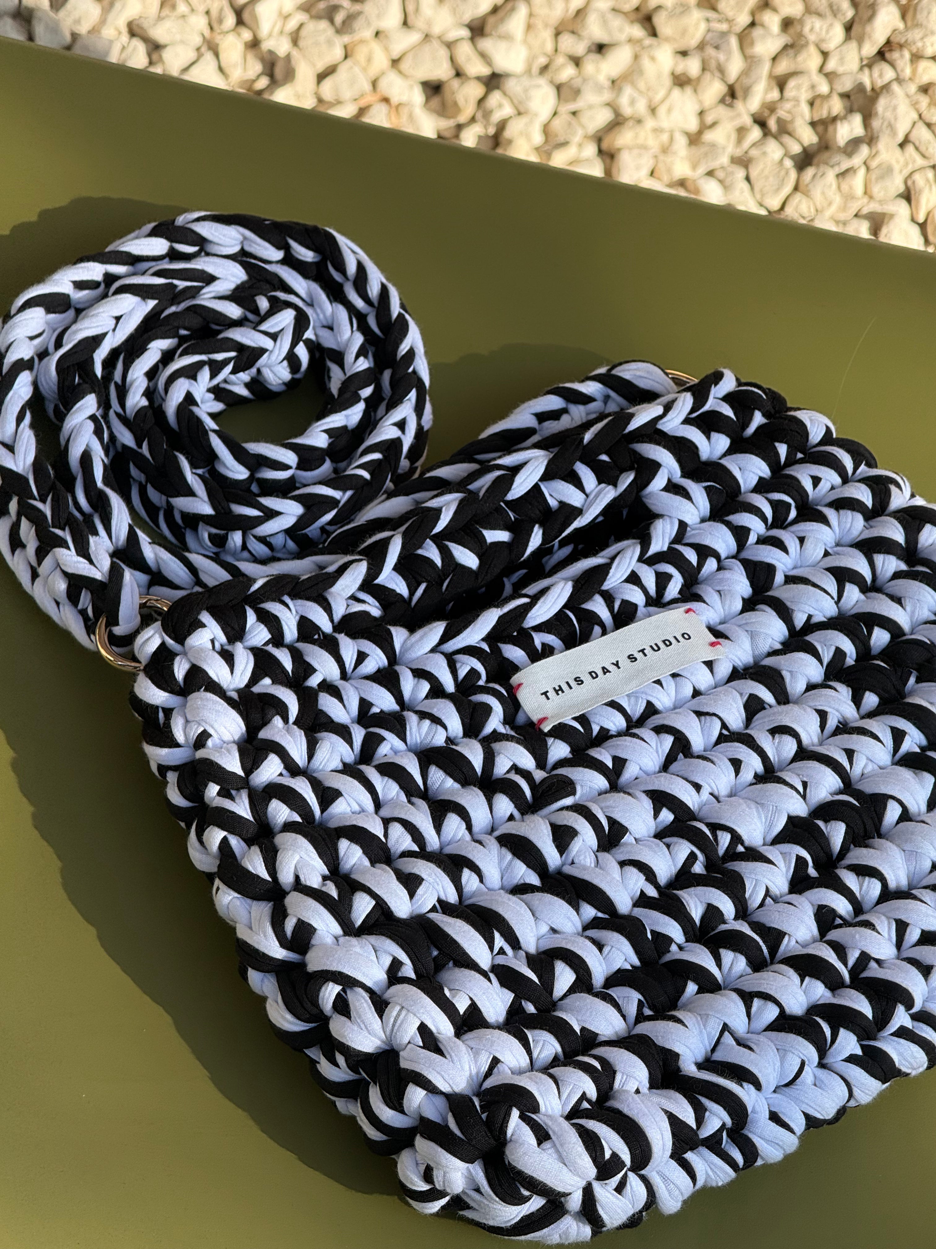 Black & White Crochet Bag – Handmade from Textile Waste