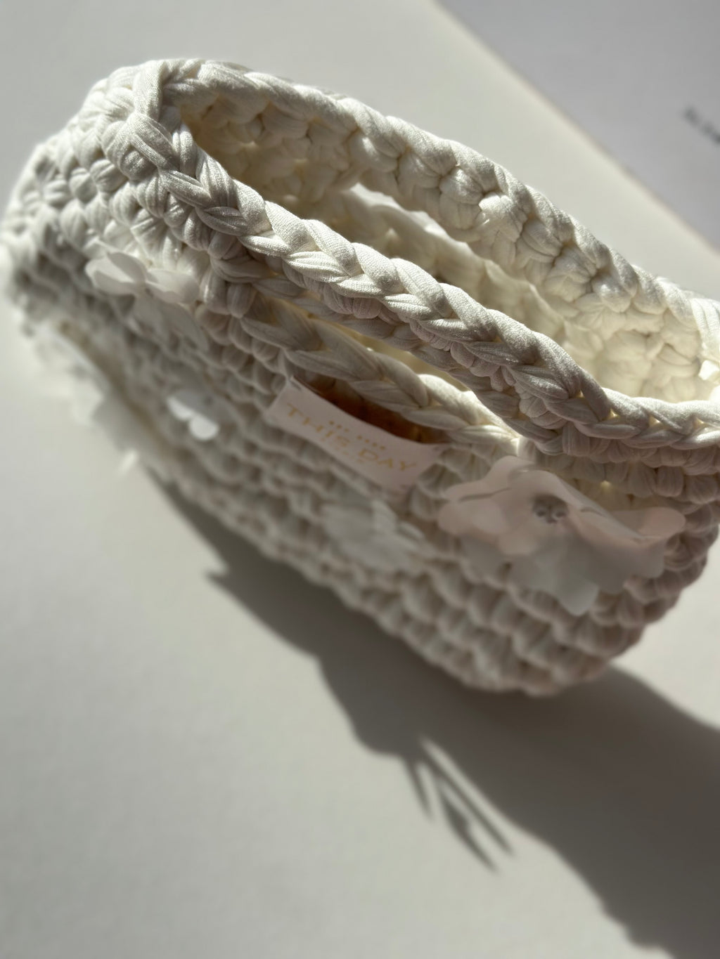 Handmade White Crochet Bag with Flowers