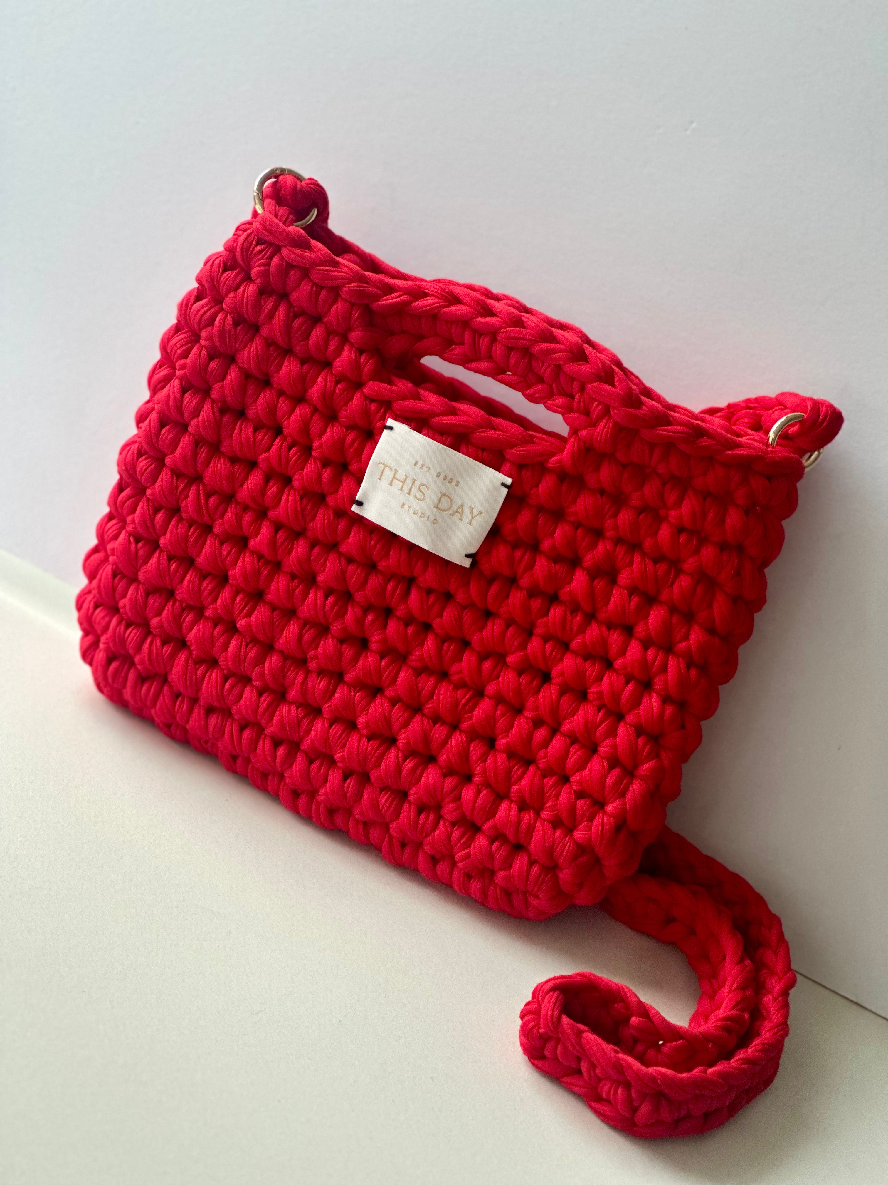 Red Crochet Bag with Detachable Straps | Handmade Luxury Shoulder Bag
