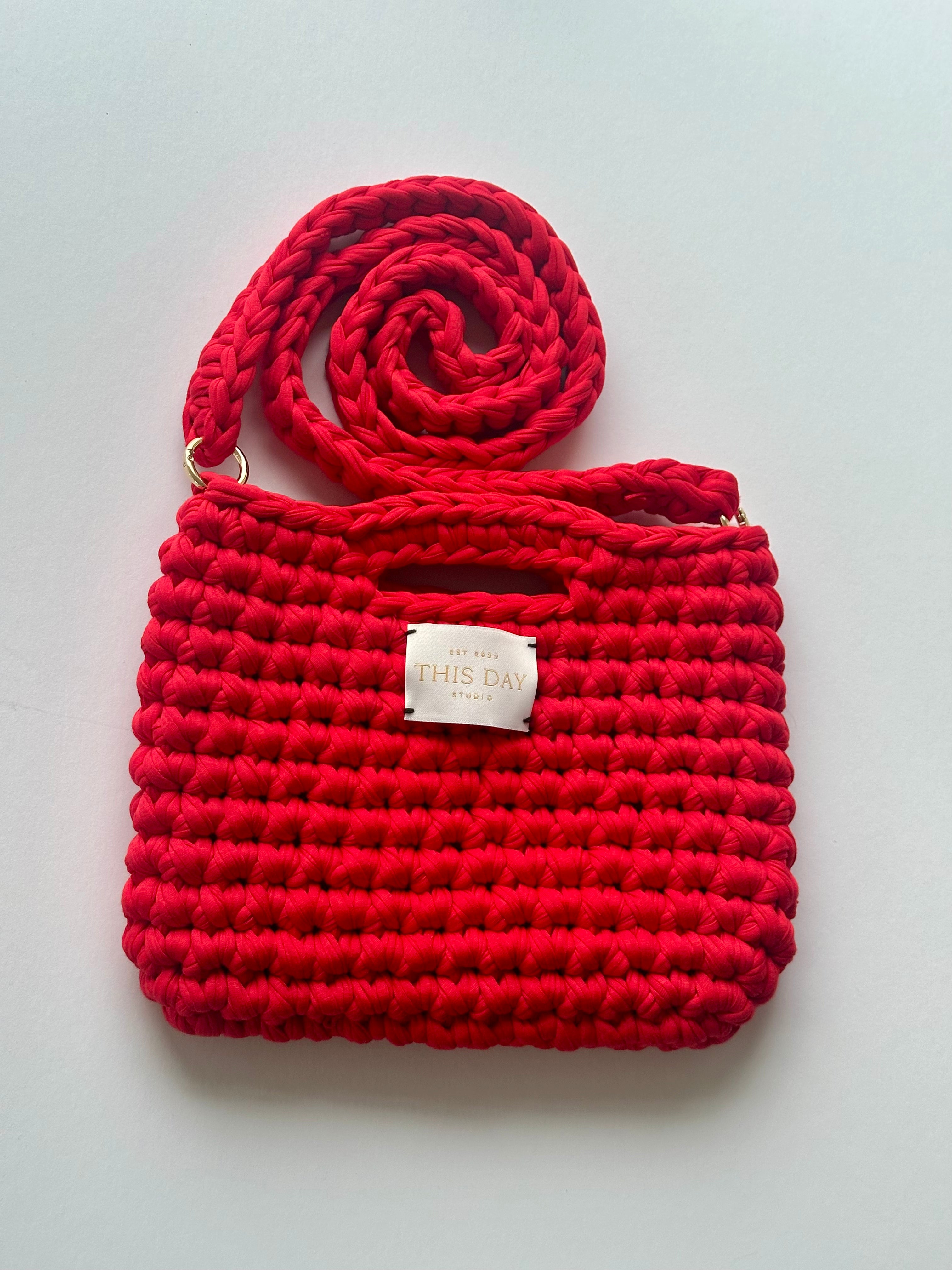 Red Crochet Bag with Detachable Straps | Handmade Luxury Shoulder Bag