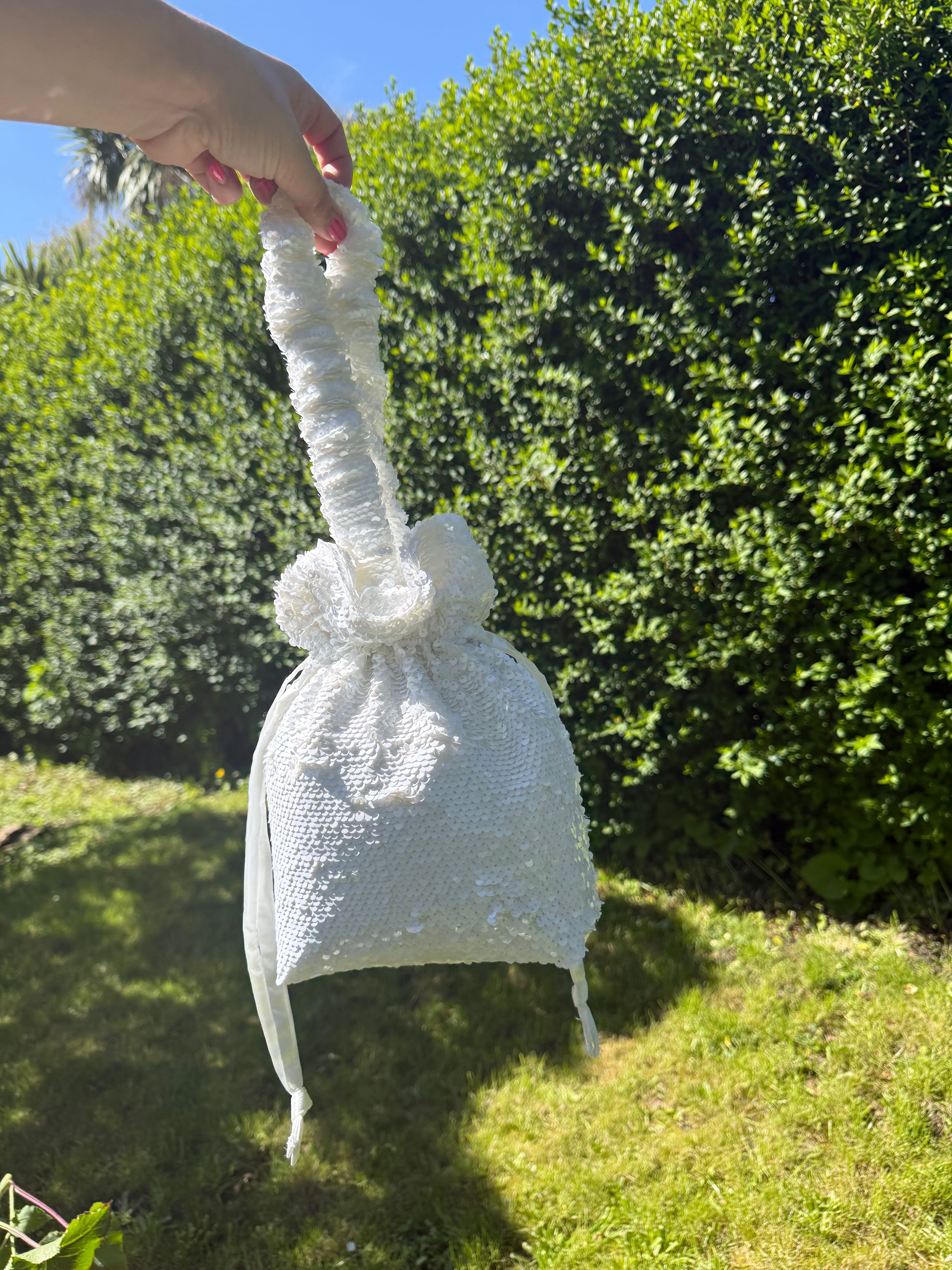 The Aura Blanco | Sequin Drawstring Bag