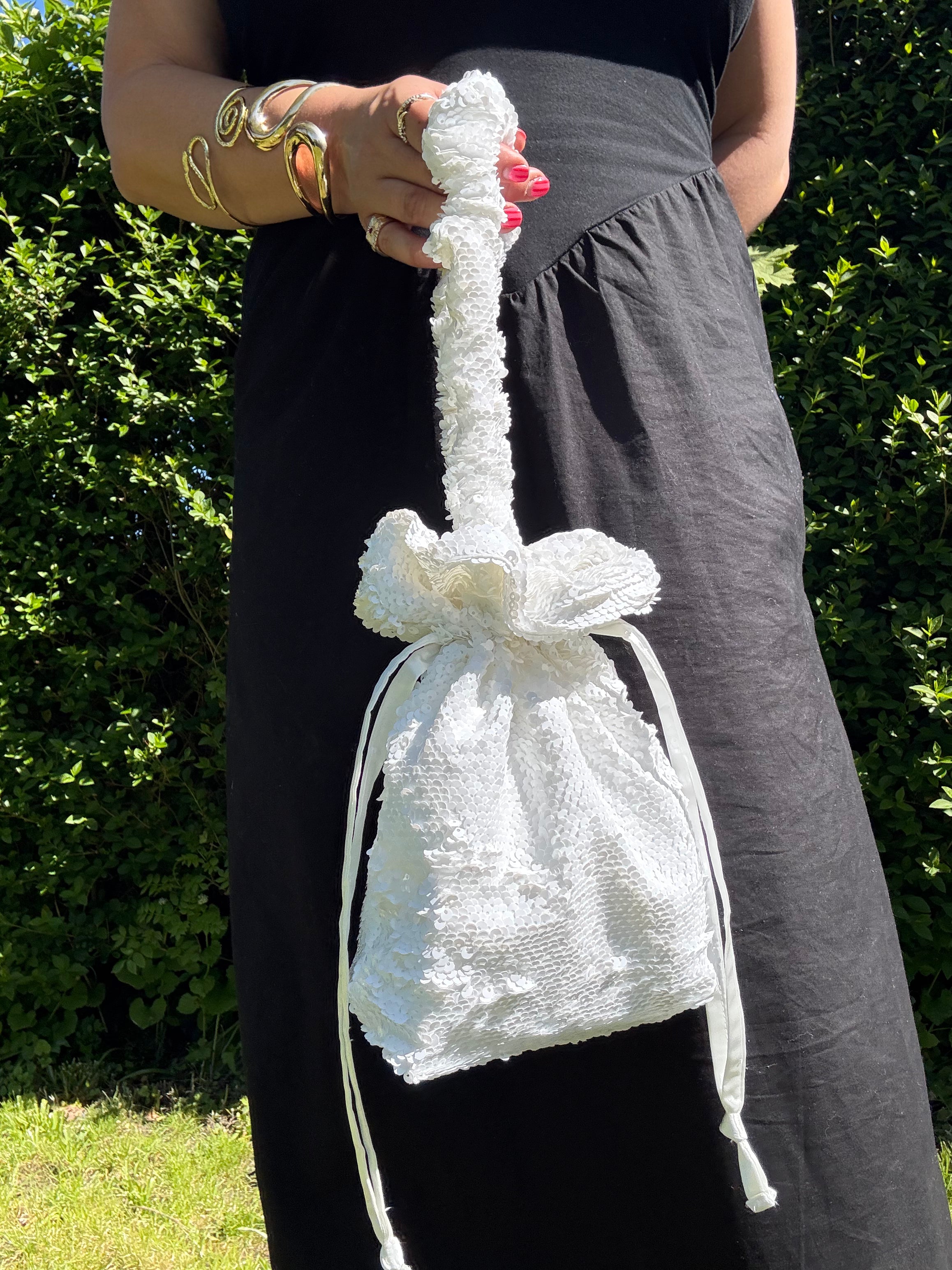 The Aura Blanco | Sequin Drawstring Bag