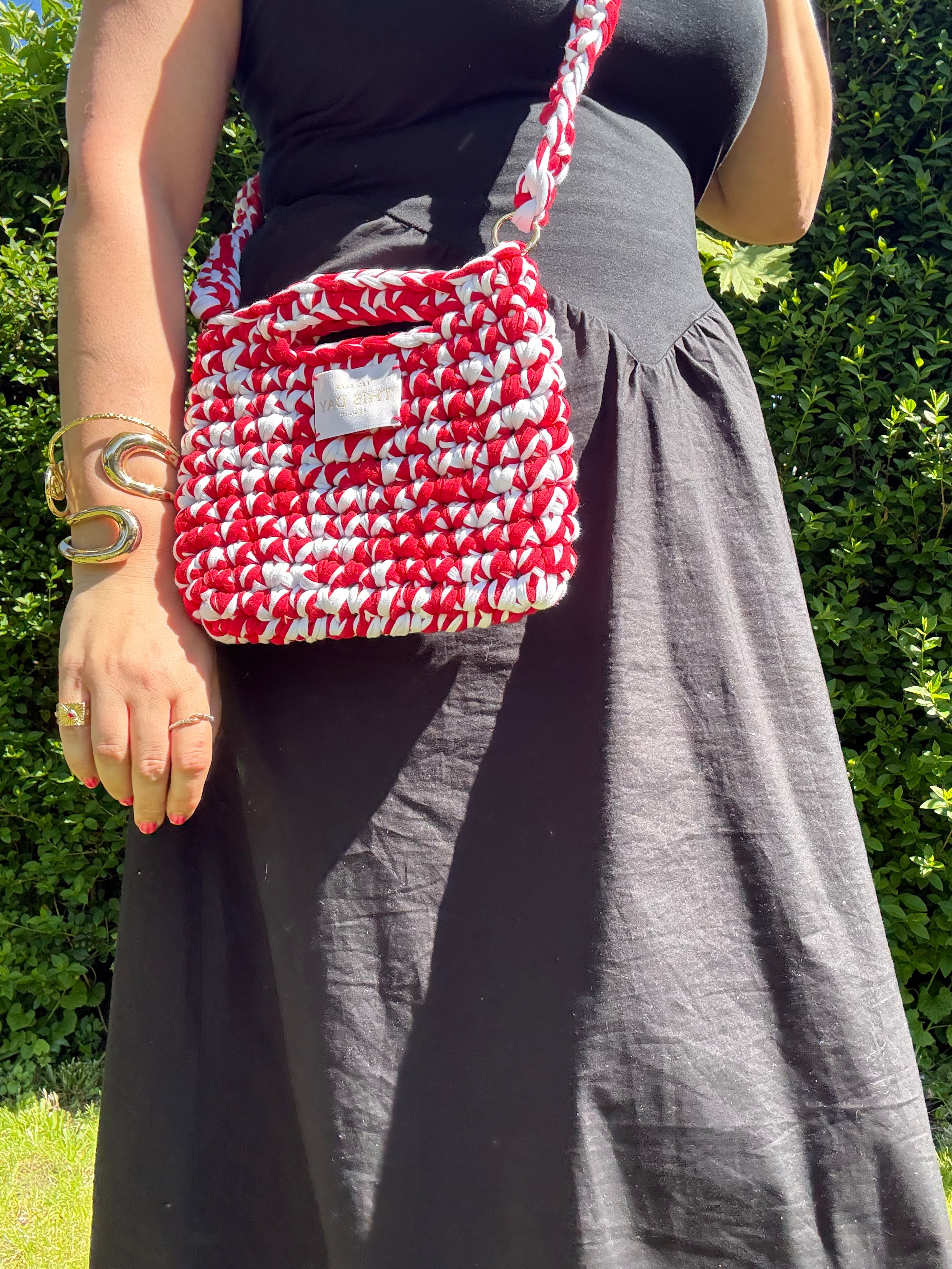 Handmade Red and White Crochet Bag