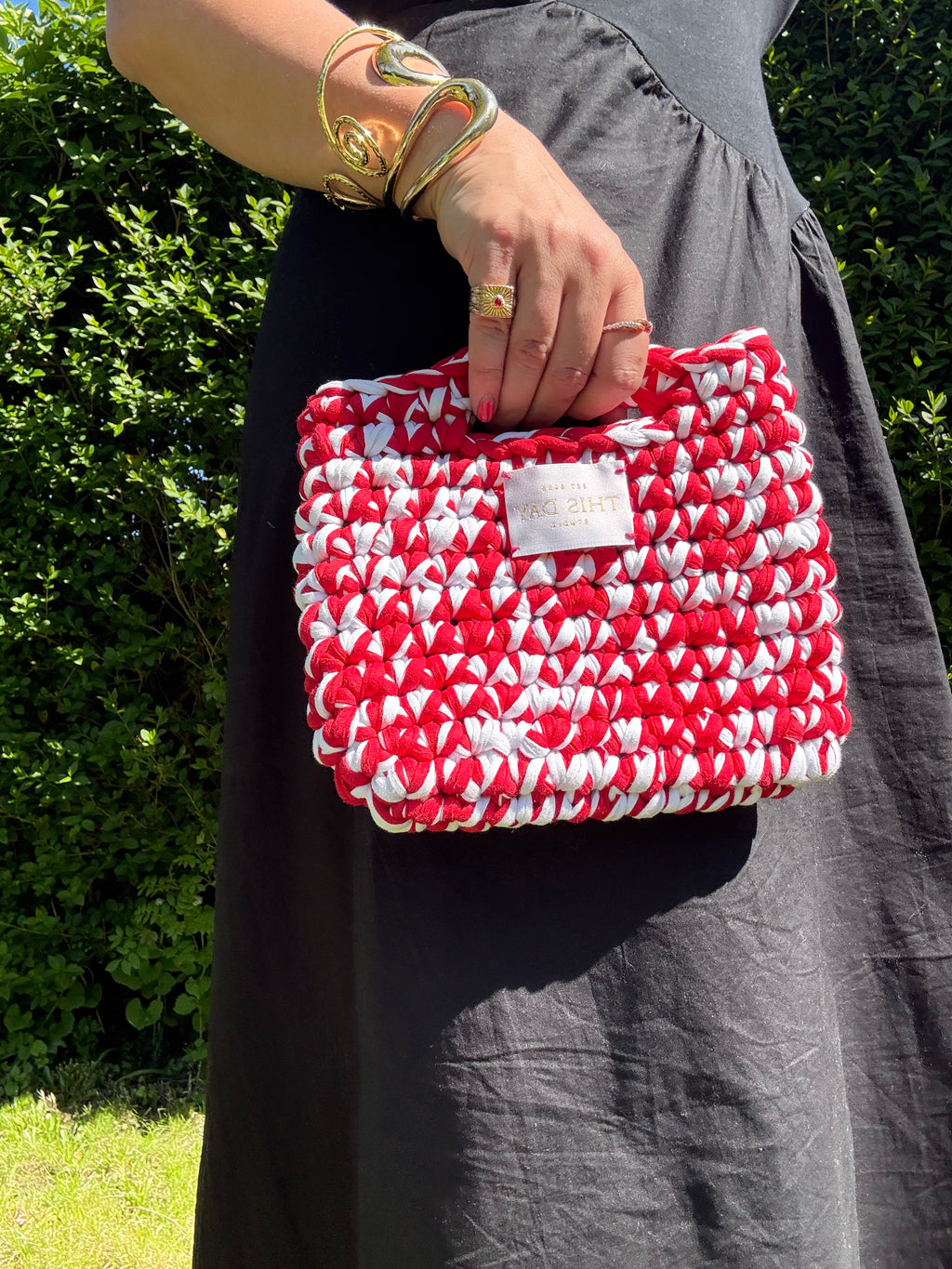 Handmade Red and White Crochet Bag