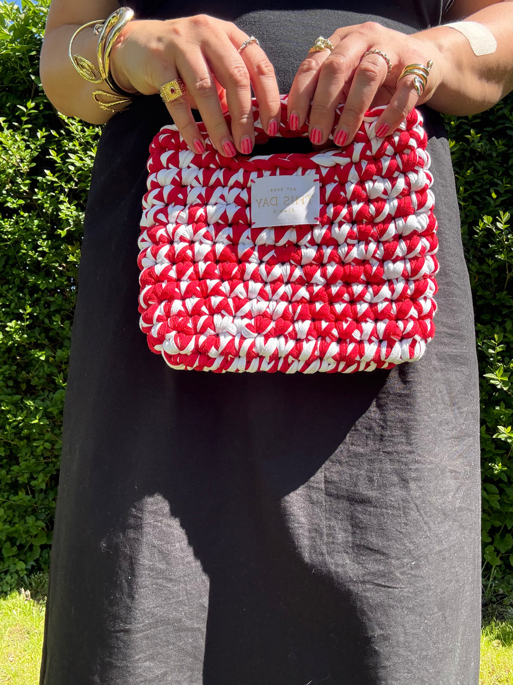 Handmade Red and White Crochet Bag